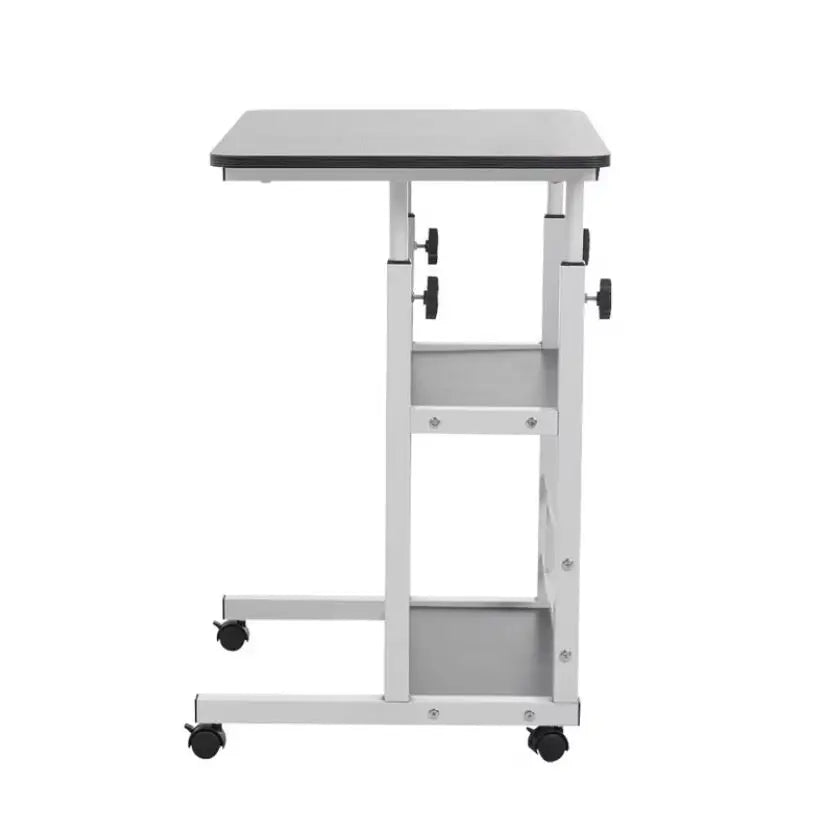 Adjustable Folding Desk with Storage Shelf & Wheels (Black & White)