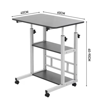 Adjustable Folding Desk with Storage Shelf & Wheels (Black & White)