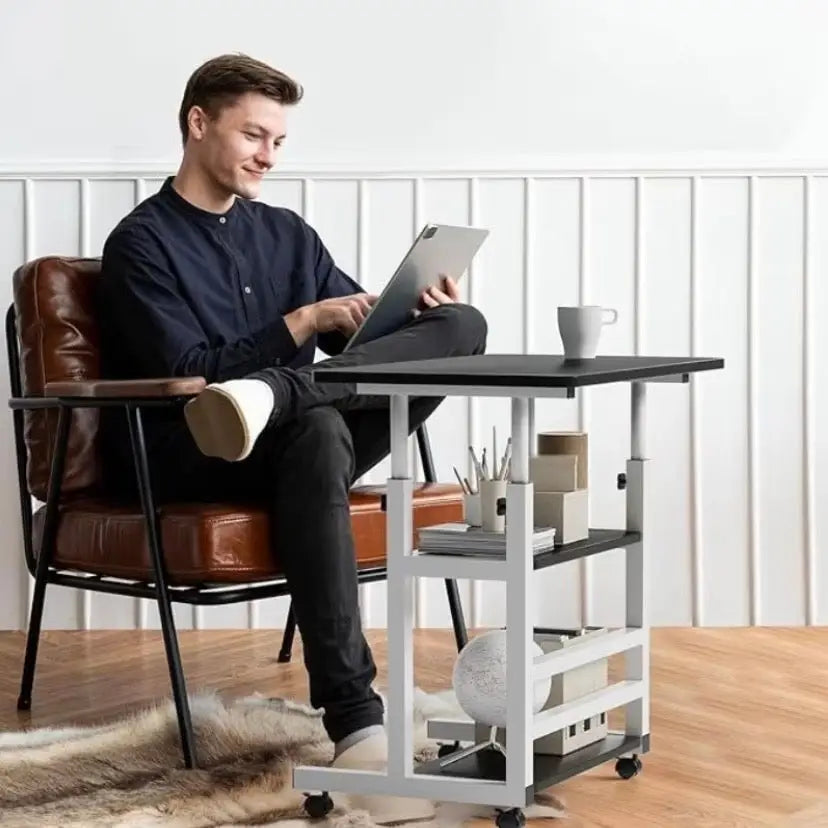 Adjustable Folding Desk with Storage Shelf & Wheels