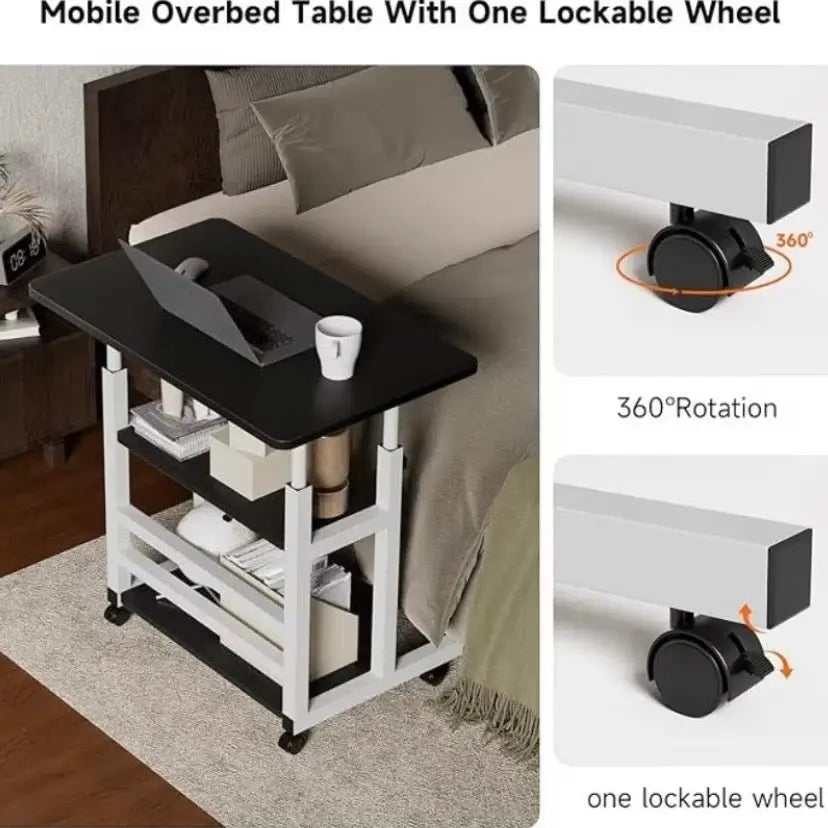 Adjustable Folding Desk with Storage Shelf & Wheels