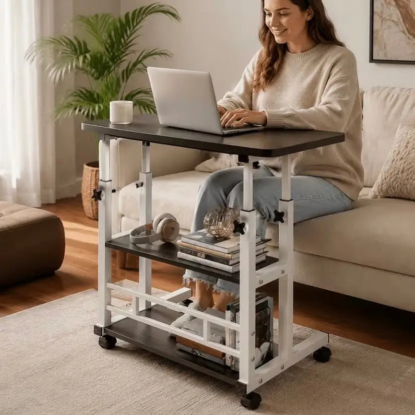 Adjustable Folding Desk with Storage Shelf & Wheels