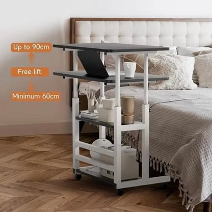 Adjustable Folding Desk with Storage Shelf & Wheels