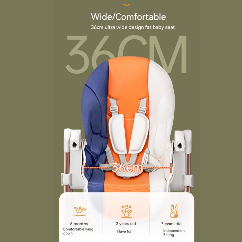 Multifunctional Adjustable Baby High Chair With Dining Table & Wheels -Orange