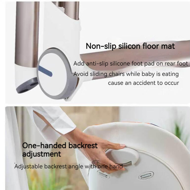 Multifunctional Adjustable Baby High Chair With Dining Table & Wheels -Orange