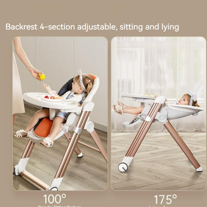 Multifunctional Adjustable Baby High Chair With Dining Table & Wheels -Orange