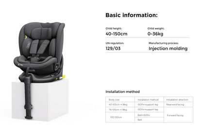 360° Rotating Baby Car Seat – Baby Brightness ProtecMax Pro Grey