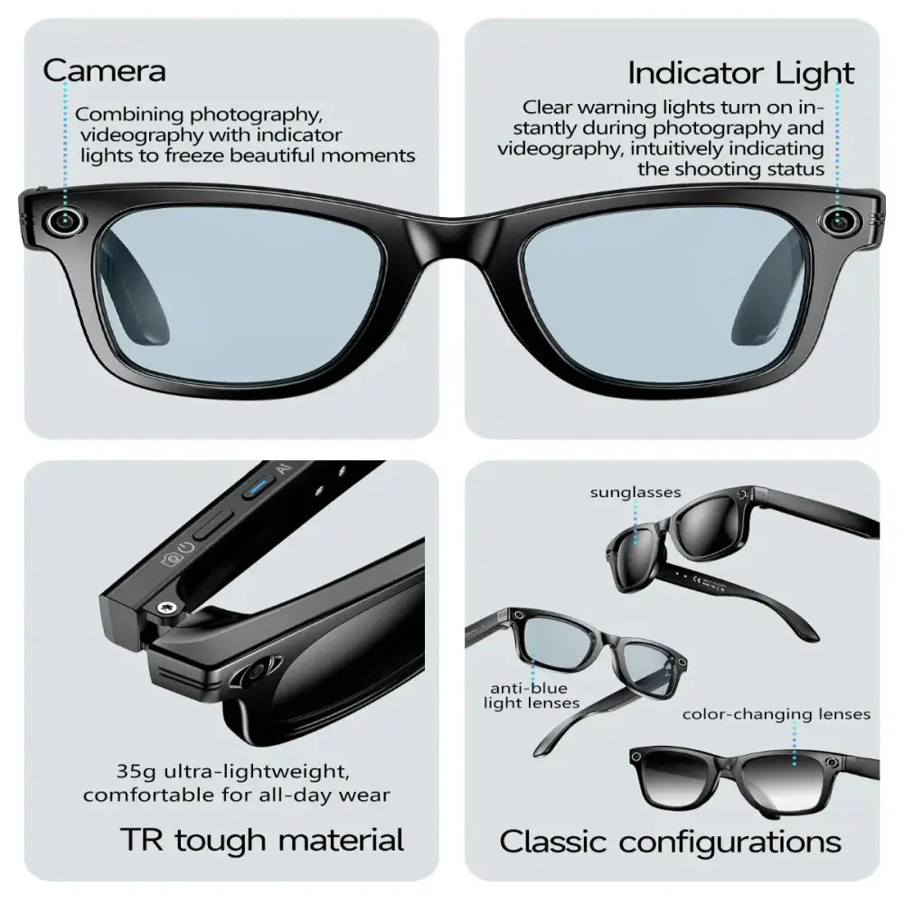 AI Smart Glasses – 4K Camera, Translation, Music & Calls (4 models available)
