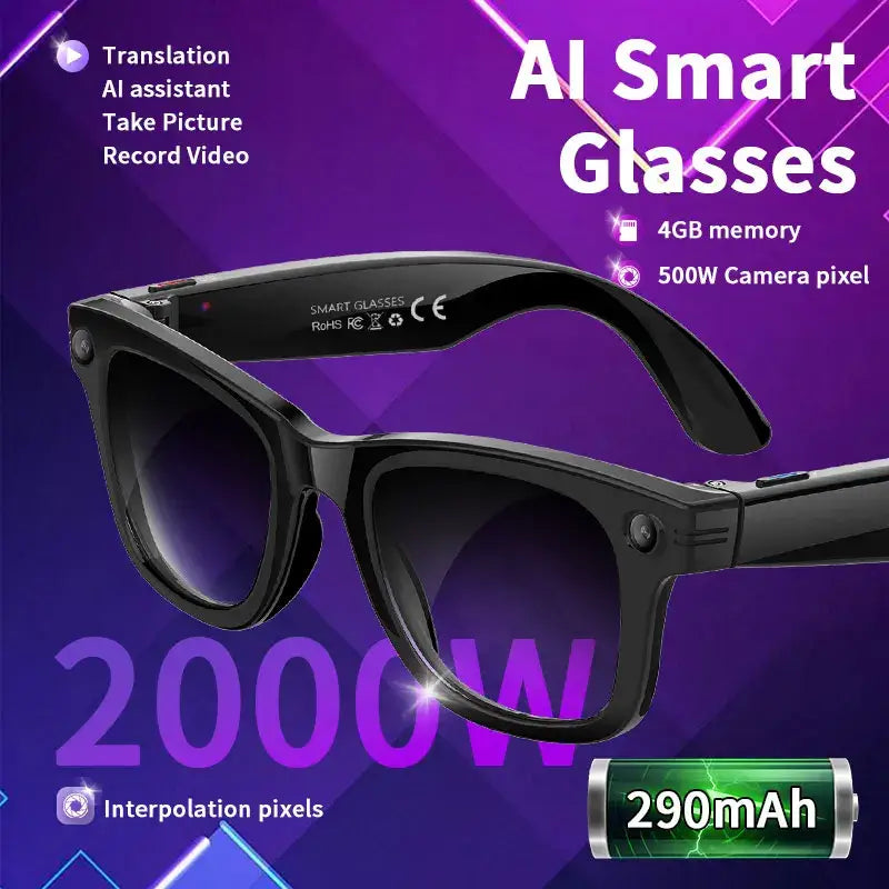 AI Smart Glasses with 5MP Camera & Bluetooth