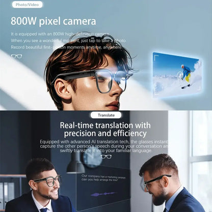 AI Smart Glasses with 8MP Camera & Bluetooth Audio