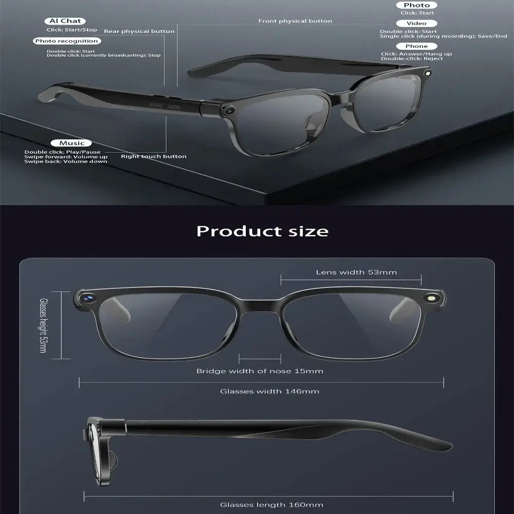 AI Smart Glasses with 8MP Camera & Bluetooth Audio
