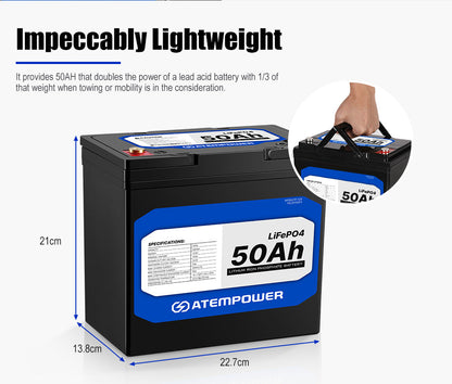 12V 50Ah Lithium Battery LiFePO4 Deep Cycle Marine 4WD Replace AGM
