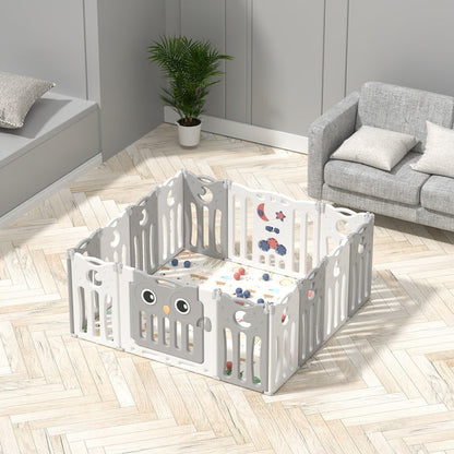 Foldable Baby Playpen 14 Panels – Grey Safety Play Fence for Babies