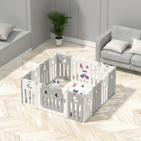 Foldable Baby Playpen 14 Panels – Grey Safety Play Fence for Babies