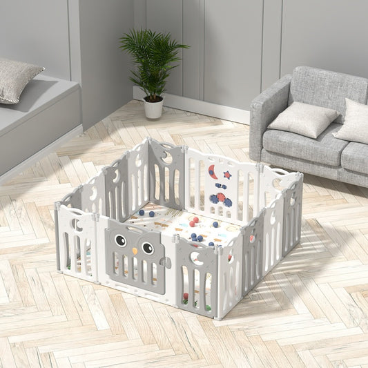 Foldable Baby Playpen 14 Panels – Grey Safety Play Fence for Babies