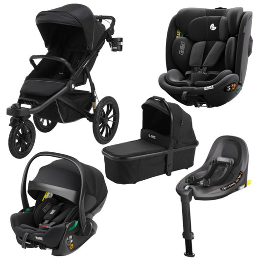 Pre-order Hill All Terrain Jogging Baby Stroller + Carrycot + Reclining Infant Capsule + 360 Car Seat and Rotating ISOFIX Base (Black)
