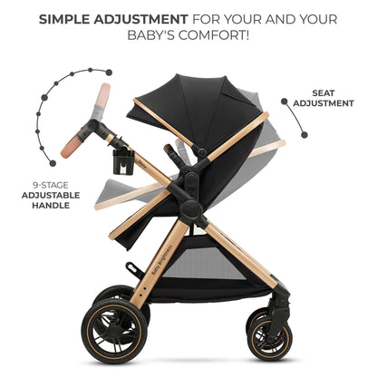 Pre-order Skyra 2-in-1 Newborn Pram & Bassinet Stroller with Car Seat and ISOFIX Base (Black/Gold) - image 22