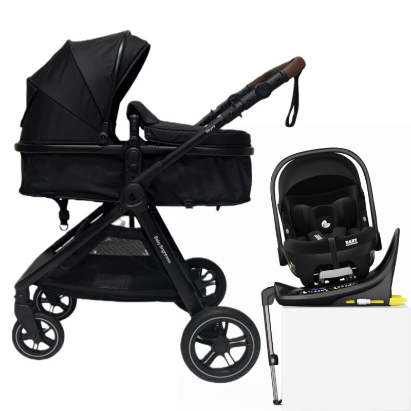 Skyra 2-in-1 Newborn Pram & Bassinet Stroller and Car Seat with Rotating ISOFIX Base (Black)