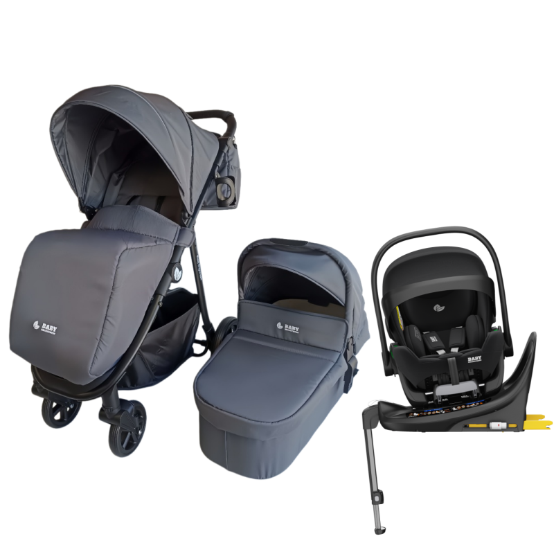 Pre-order Newborn Pram – Poplar Stroller with Carrycot, Reclining Car Seat and Rotating ISOFIX Base(Grey)