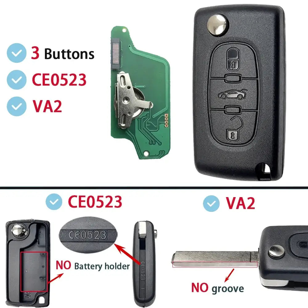 Flip Remote Car Key HU83 VA2 for Citroen C2–C6 & Peugeot 207–807