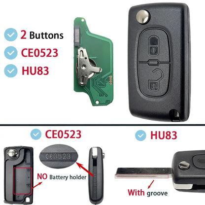 Flip Remote Car Key HU83 VA2 for Citroen C2–C6 & Peugeot 207–807