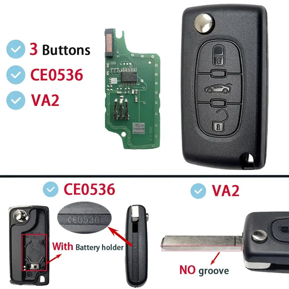 Flip Remote Car Key HU83 VA2 for Citroen C2–C6 & Peugeot 207–807