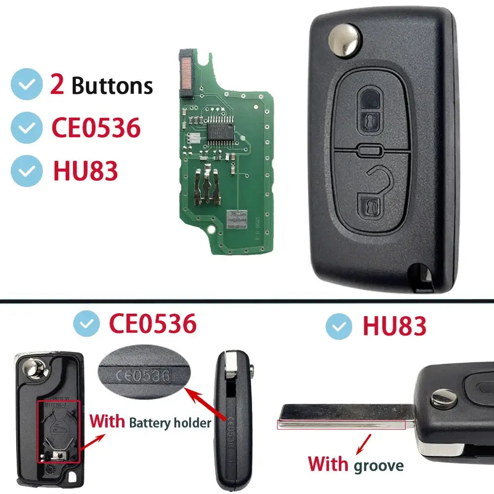 Flip Remote Car Key HU83 VA2 for Citroen C2–C6 & Peugeot 207–807