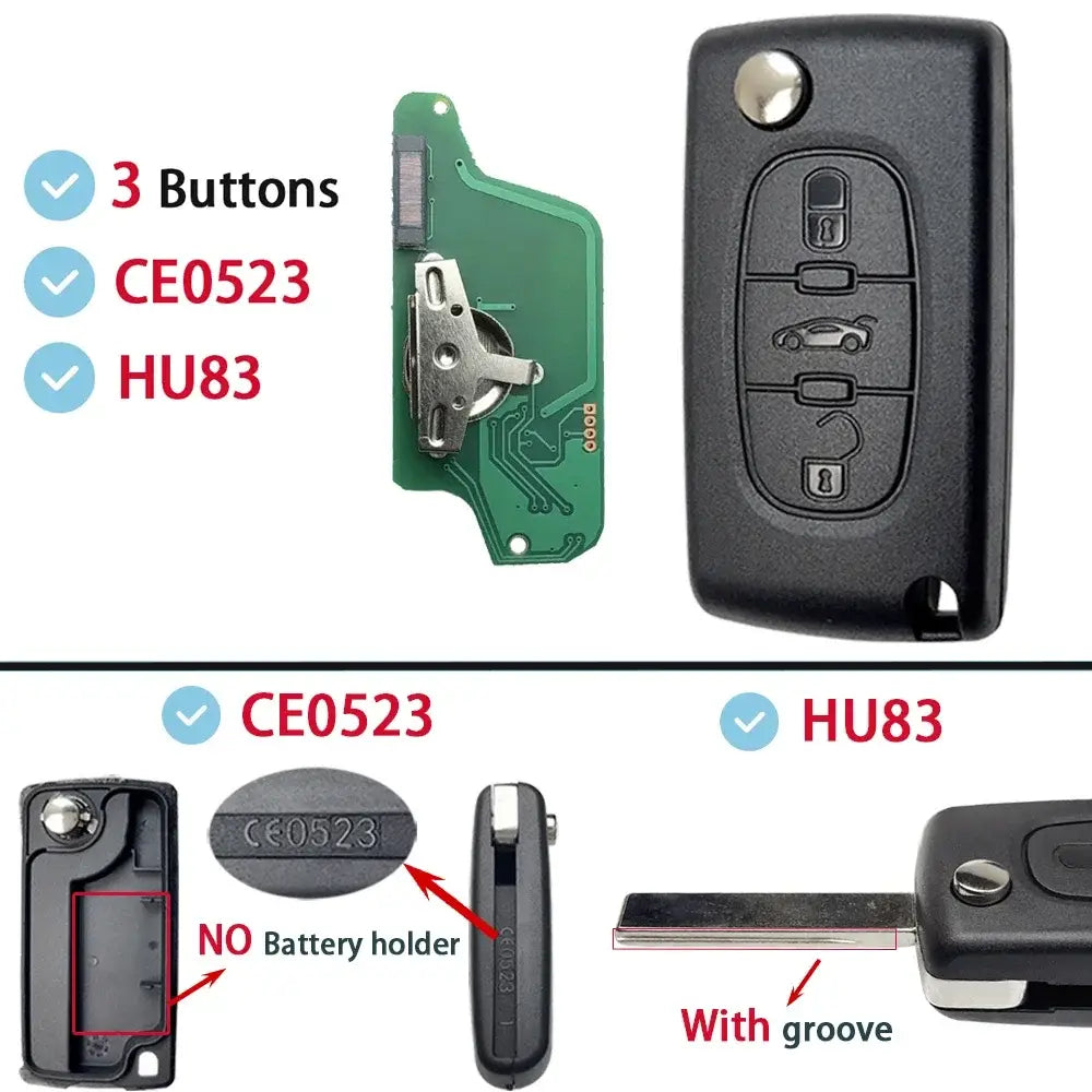 Flip Remote Car Key HU83 VA2 for Citroen C2–C6 & Peugeot 207–807
