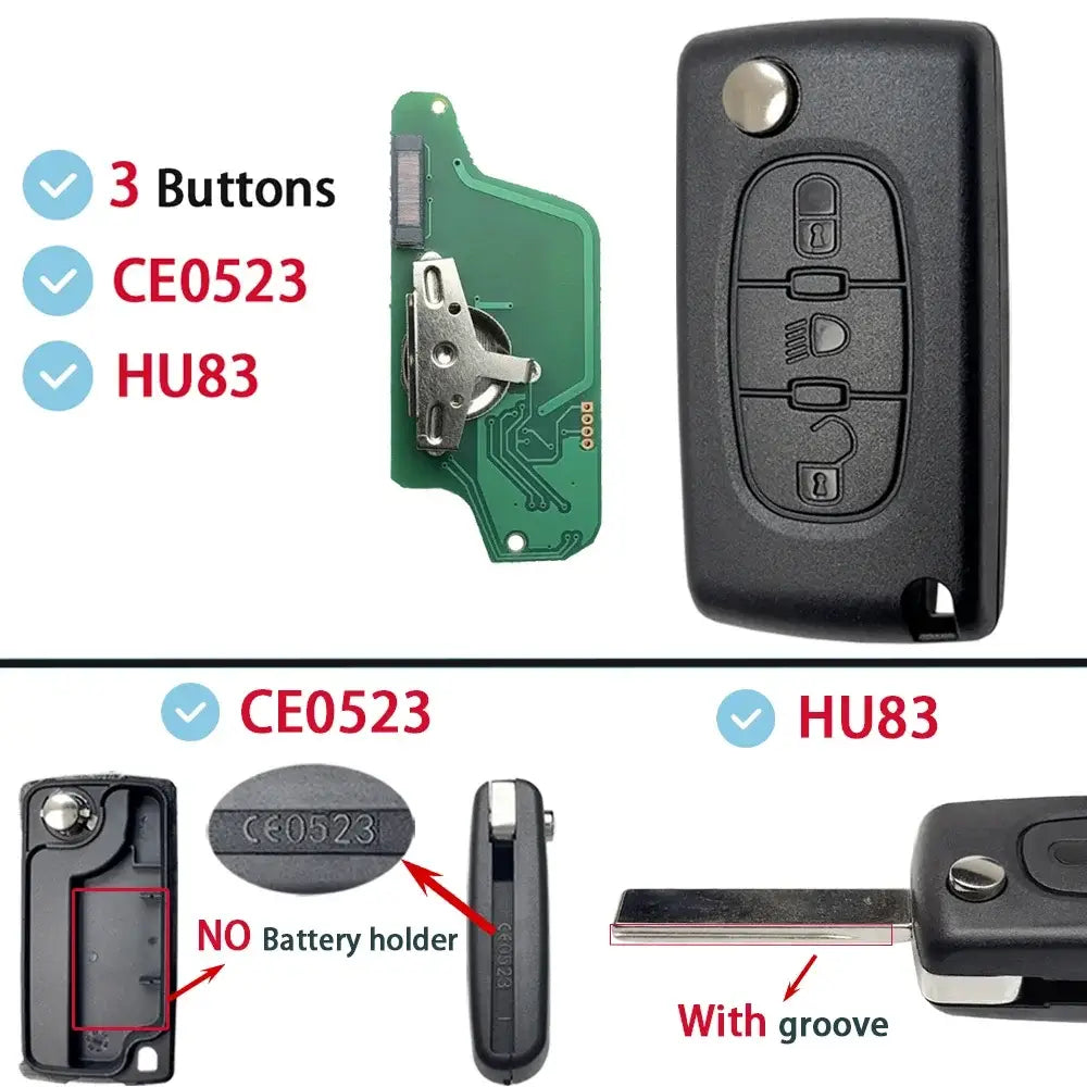 Flip Remote Car Key HU83 VA2 for Citroen C2–C6 & Peugeot 207–807