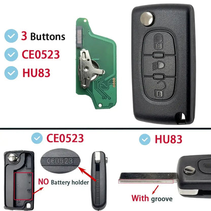 Flip Remote Car Key HU83 VA2 for Citroen C2–C6 & Peugeot 207–807