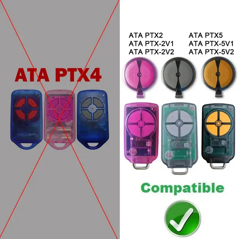 ATA PTX5/PTX5v2 433.92MHz Garage Door Remote, Rolling Code Replacement Transmitter