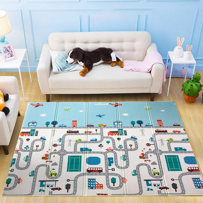 200x180x1 cm Foldable Baby Playmat with Carry Bag - City Road & Hill Double Sides-A