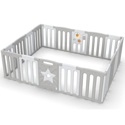 Coolever Baby Playpen Baby Fence 16+2 Panels (Grey & White Stars)