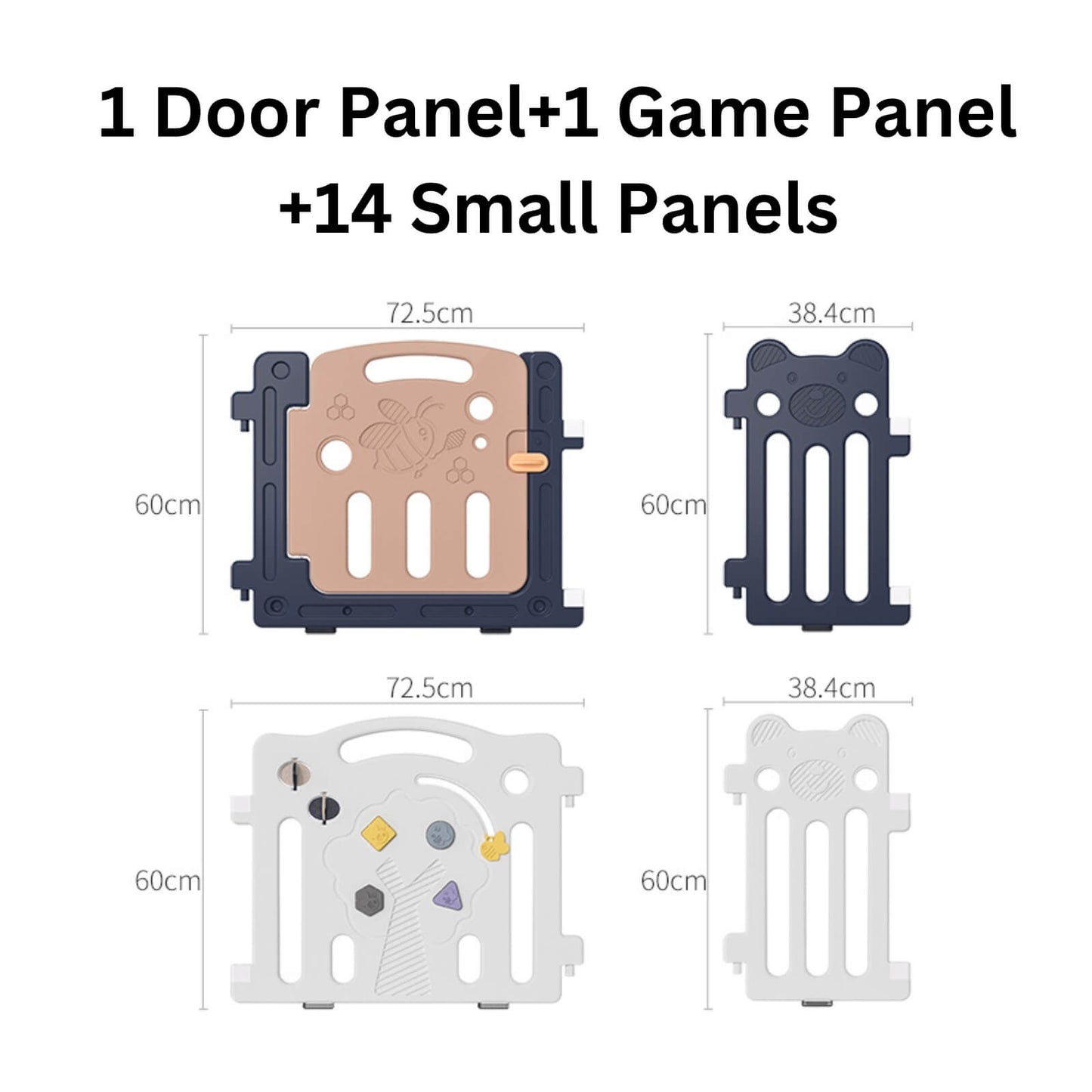 Baby Playpen 14+2 Panels (Little Bear & Bee)-Blue / White