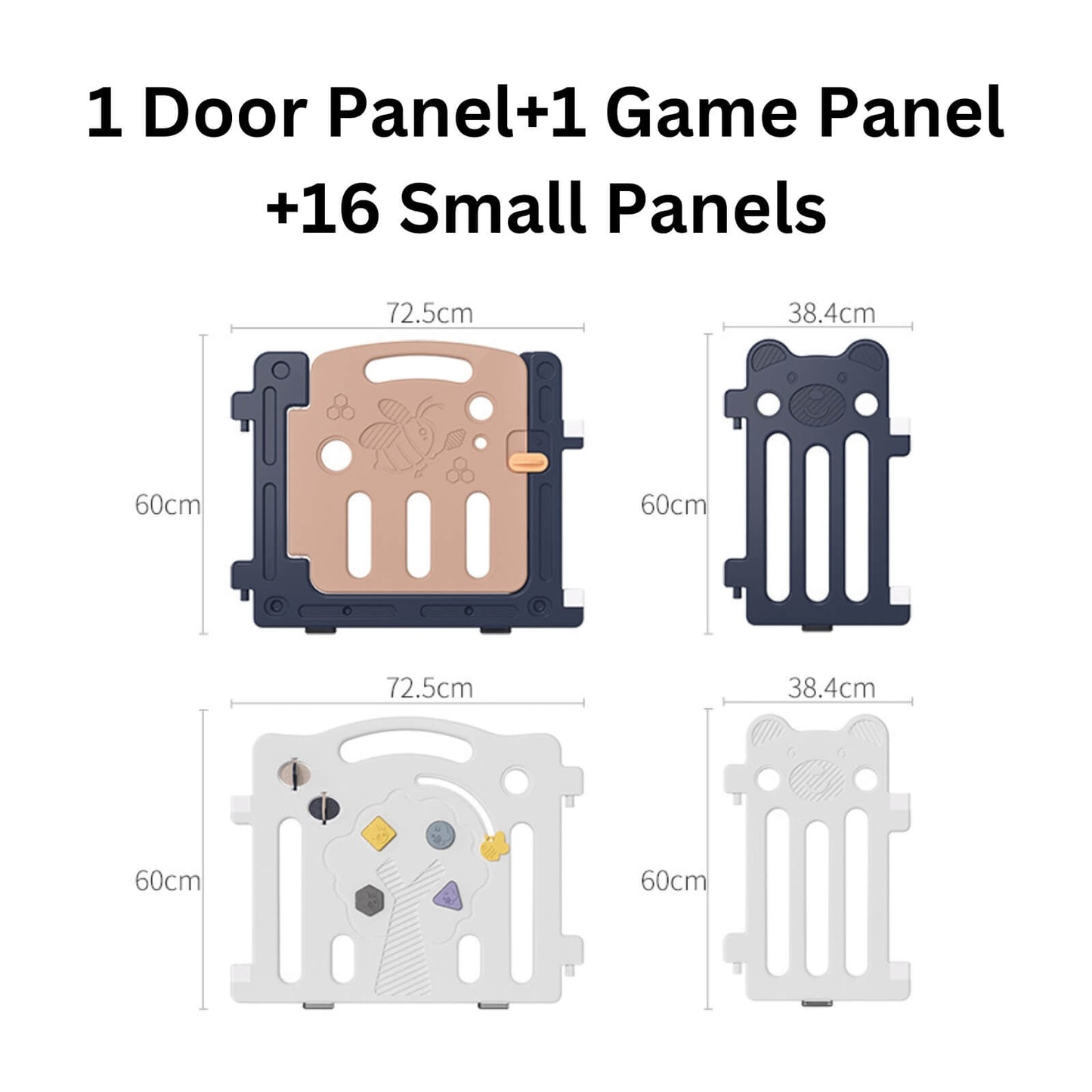 Baby Playpen 18+2 Panels (Little Bear & Bee)-Blue / White