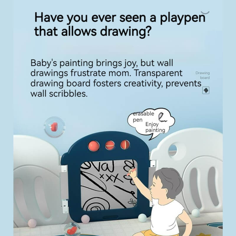 Luxurious Solid Baby Playpen with a Graffiti Panel 158*189*66cm