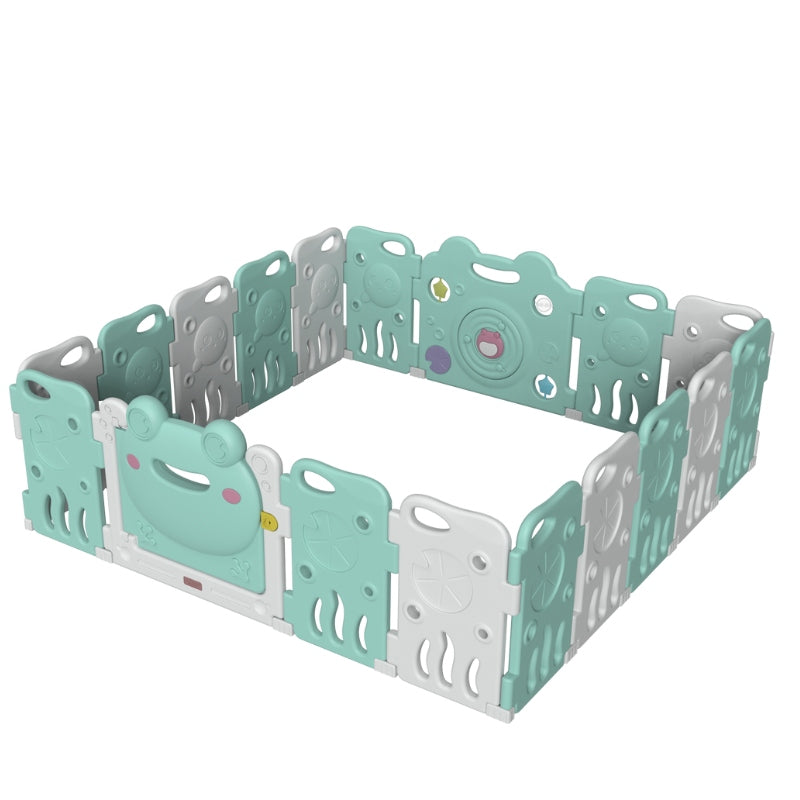 Luxurious Baby Playpen 16+2 Panels (Little Froggy-Green)