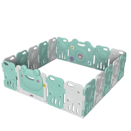 Luxurious Baby Playpen 16+2 Panels (Little Froggy-Green)