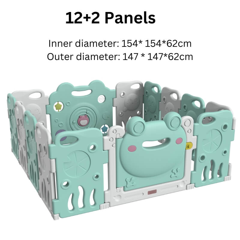 Luxurious Baby Playpen 12+2 Panels (Little Froggy-Green)