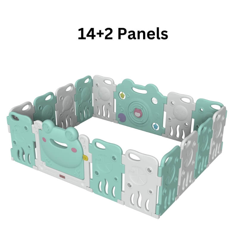 Luxurious Baby Playpen 14+2 Panels (Little Froggy-Green)