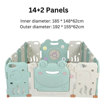 Luxurious Baby Playpen 14+2 Panels (Little Froggy-Green)