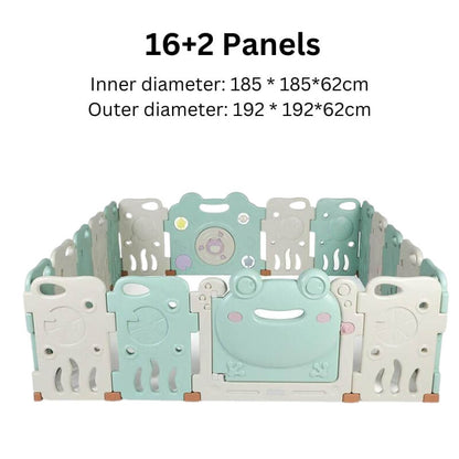 Luxurious Baby Playpen 16+2 Panels (Little Froggy-Green)