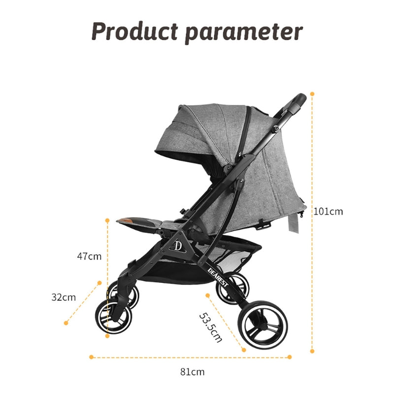 Dearst Four Wheels Lightweight Folding Baby Stroller with Footmuff, Raincover and more-Black