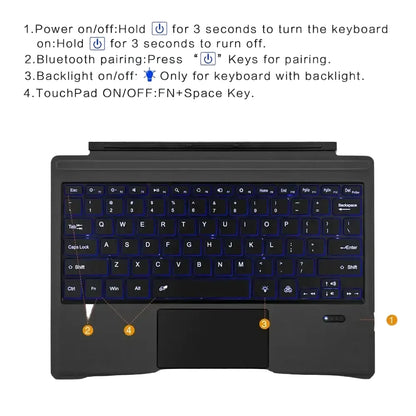 Backlit Bluetooth Keyboard Type Cover for Microsoft Surface Pro 3–7+ (12.3") & Pro 8–11/X (13")