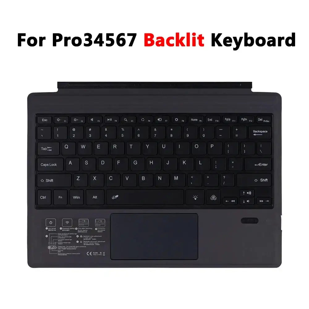 Backlit Bluetooth Keyboard Type Cover for Microsoft Surface Pro 3–7+ (12.3") & Pro 8–11/X (13")