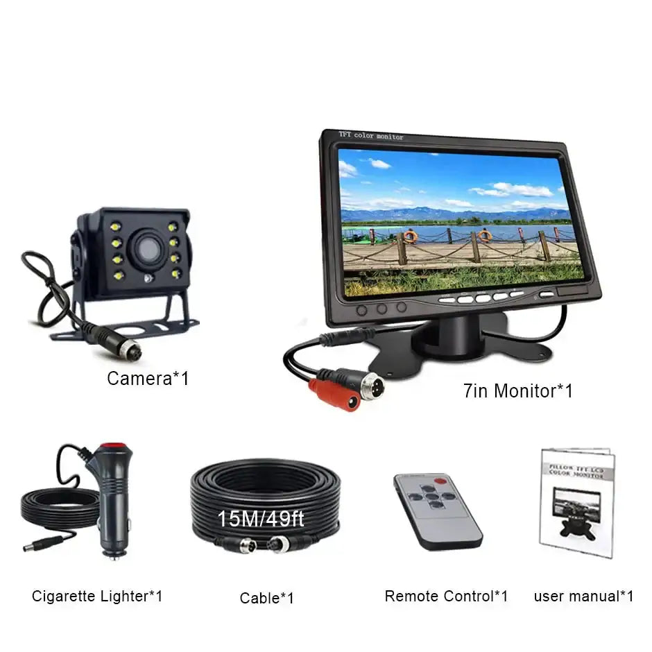 Backup Reverse Camera with 7" LCD Monitor – Easy Install 12V/24V CVBS