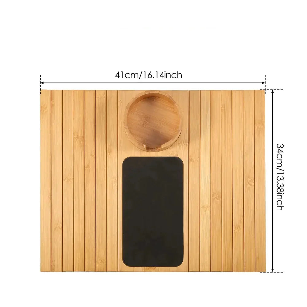 Foldable Bamboo Sofa Armrest Tray with Cup Holder