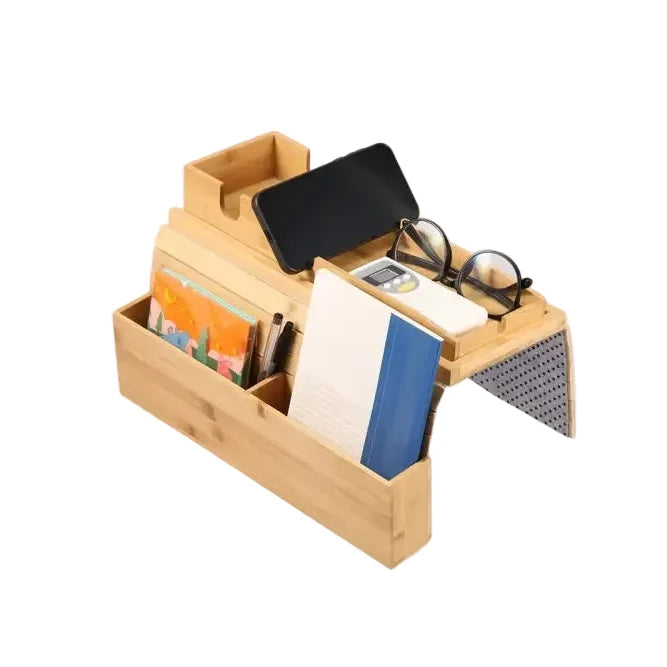 Foldable Bamboo Sofa Armrest Tray with Cup Holder