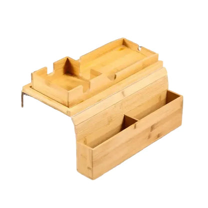 Foldable Bamboo Sofa Armrest Tray with Cup Holder
