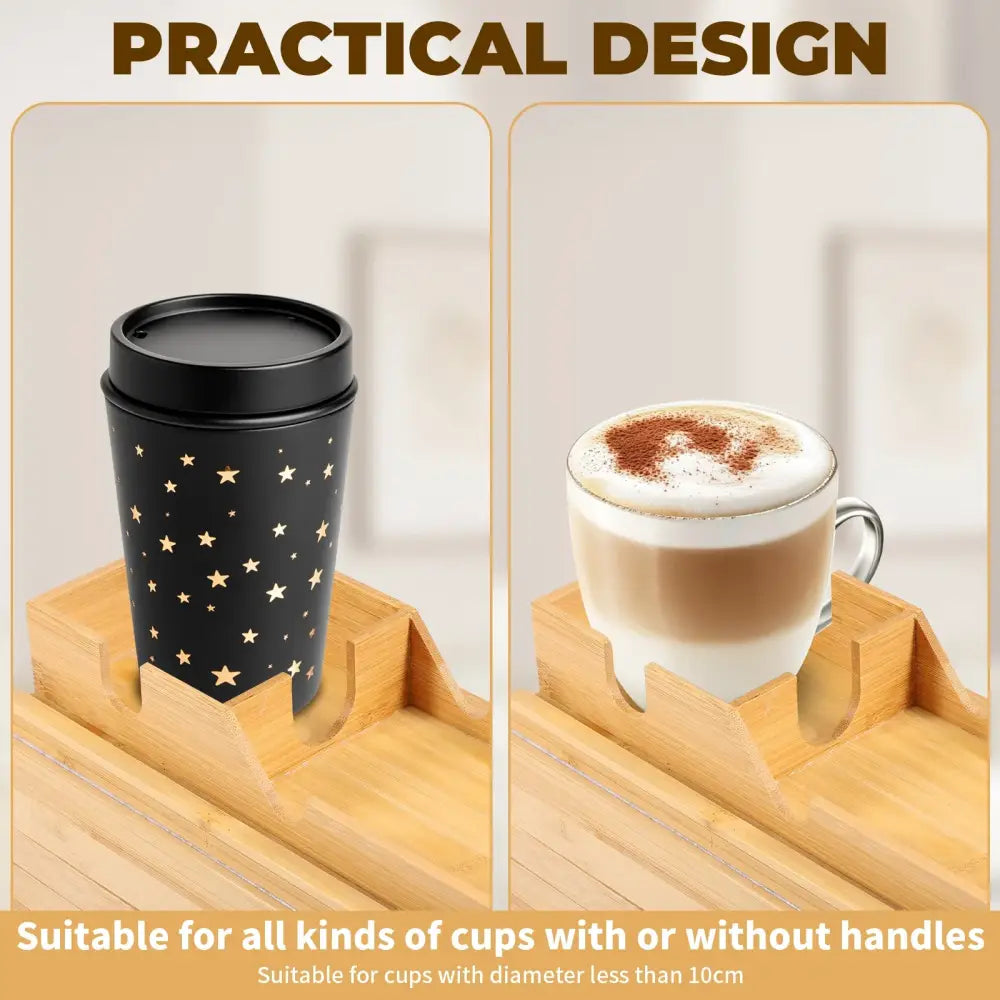 Foldable Bamboo Sofa Armrest Tray with Cup Holder