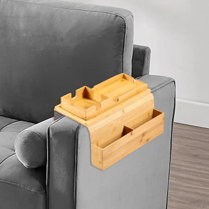 Foldable Bamboo Sofa Armrest Tray with Cup Holder